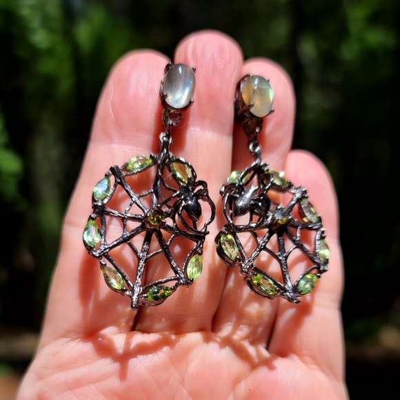 Peridot Labradorite citrine gemstone sterling 🕸 spiderweb earrings - Picture 9 of 12